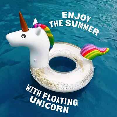 Glitter Sequin Unicorn Inflatable Pool Float Swimming Ring Party Toy