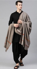 Men's Woolen Gray Kashmiri Embroidery Shawl/Stole/Wrap For Men Size 40x80 inch 