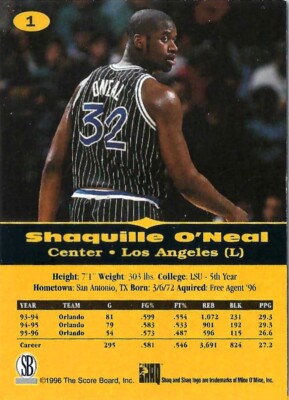 1996-97 Score Board All Sport PPF Shaquille O'Neal | eBay