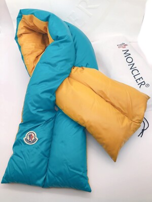 NWT 100% Authentic Moncler Two-Tone Padded Down Logo Scarf Green and Yellow