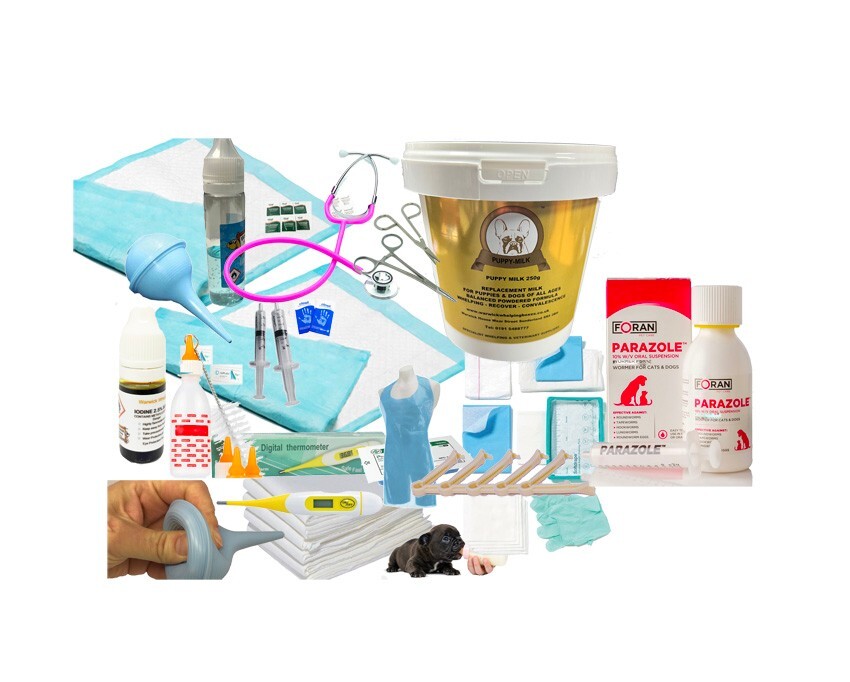 Puppy Deluxe Whelping Kit Gold Puppy Milk Dog Guides Iodine & Clamps & Wormer