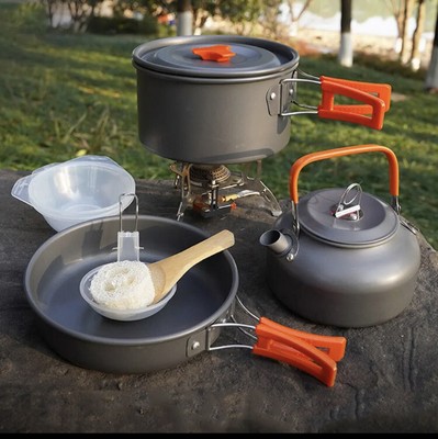 Camping Cookware Outdoor Cooking Set Heat Cooker Pot Kettle Multi Purpose Pans