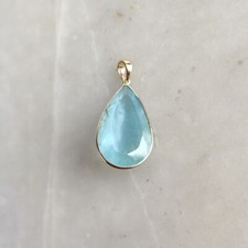 14K Massiv Gelbgold Natürlich Aquamarin Edelstein Handgemacht Anhänger Schmuck