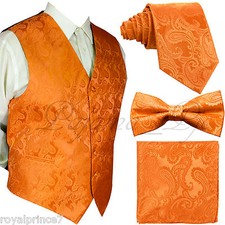 ORANGE XS-6XL Paisley Tuxedo Suit Dress Vest Waistcoat Bow Tie Neck tie Hanky