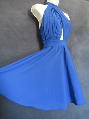 NWT Missguided Sexy Blue Chiffon Choker Halter Pleated Busty Mini