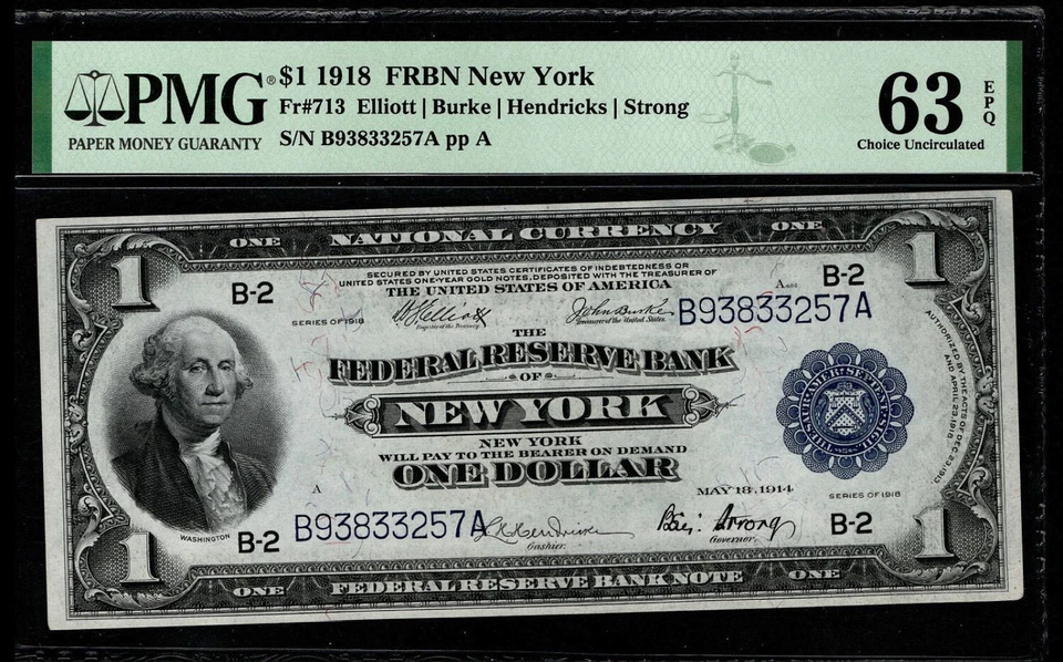 1918 $1 Federal Reserve Bank Note New York Flying Eagle PMG63 EPQ B93833257A CEJ - Image 3 of 3