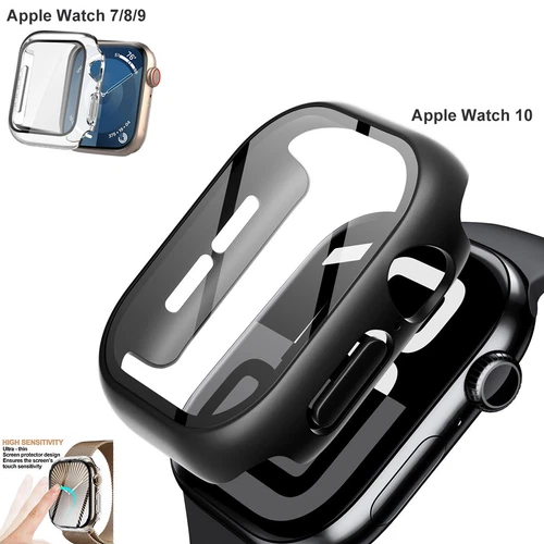 For Apple Watch Series 9 8 7 10 11 Tempered Glass Screen Protector PC Case Cover