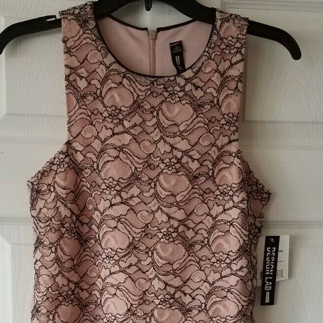 $101 NWT Design Lab Pink Black Womens Lace-Overlay Sheath Dress Size XS  XSmall | eBay