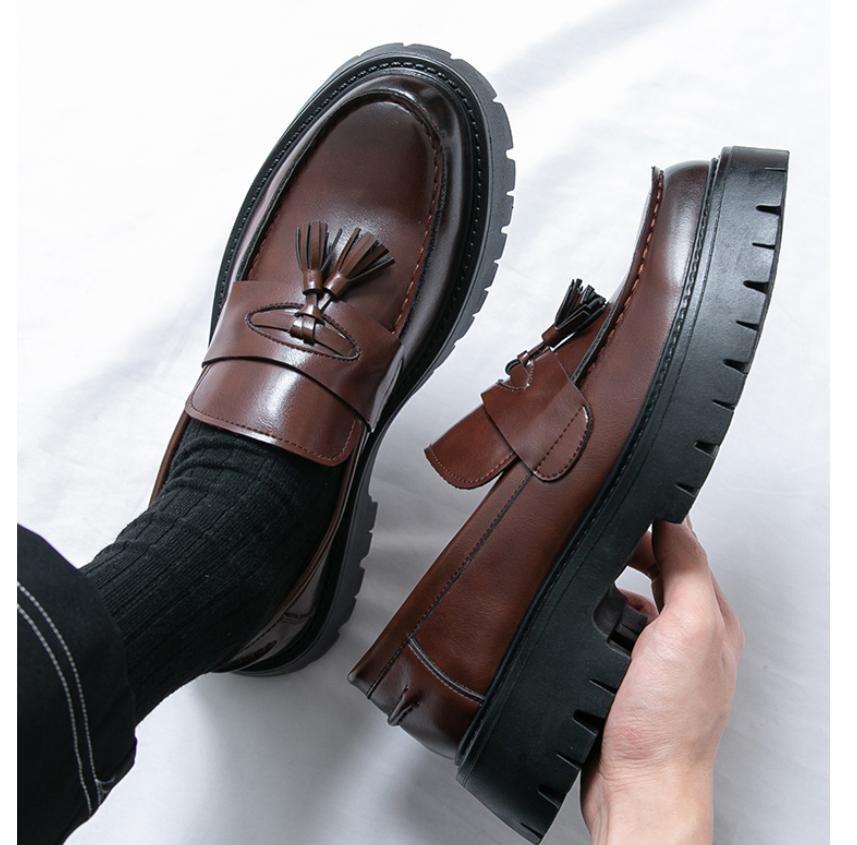 SAOLA Mocassini uomo nappe punta tonda ecopelle scarpe casual plateau creeper eleganti