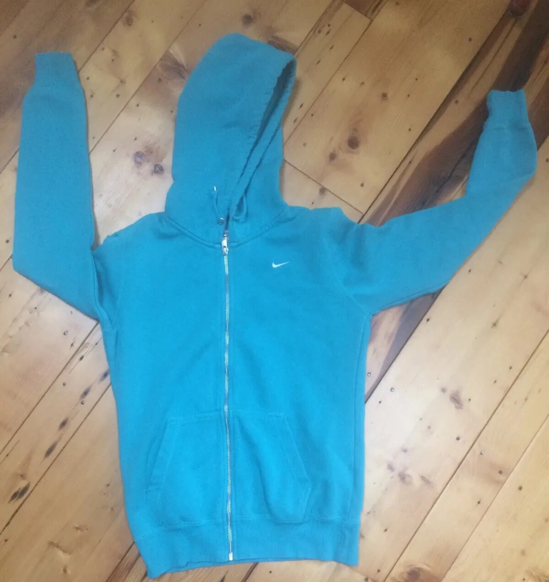 Nike SM Full Zip Hoodie Women s Teal Embroidered Swoosh Cotton Blend Sweatshirt