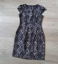 H&M Black & White Diamond Print Stretch Dress Bodycon Smart Office Work UK10