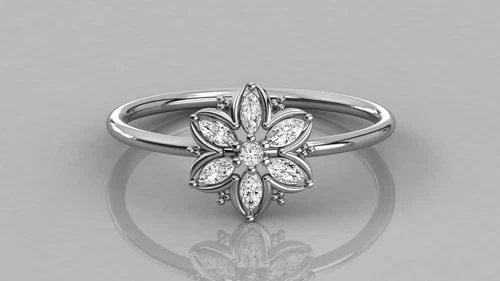 Excellent Marquise & Round Cut Vivid Moissanite 10K White Gold Flower Women Ring - Picture 1 of 3