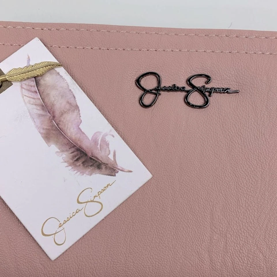 Бумажник Jessica Simpson румяна розовый на молнии вокруг черный белый с подкладкой накладные карманы НОВЫЙ - Изображение 2 из 4