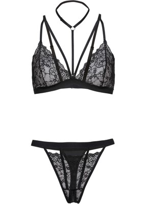 2tlg Set Triangel-BH+String ouvert Gr. 36/38 Schwarz Damen-Unterwasche Neu