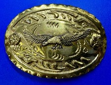 Patriotic American Bald Eagle Flying Hunting Gold Color Western Belt Buckle