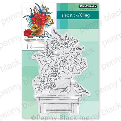 New Penny Black Rubber Stamp POTTING BENCH W/ BIRDS FLOWERS CACTUS free USA ship