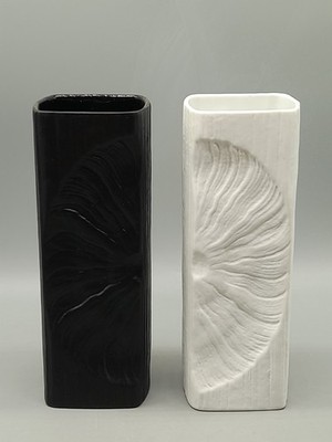 Rosenthal Martin Freyer 2 Vasen Fossil weiß schwarz porcelaine noire 21,5 cm