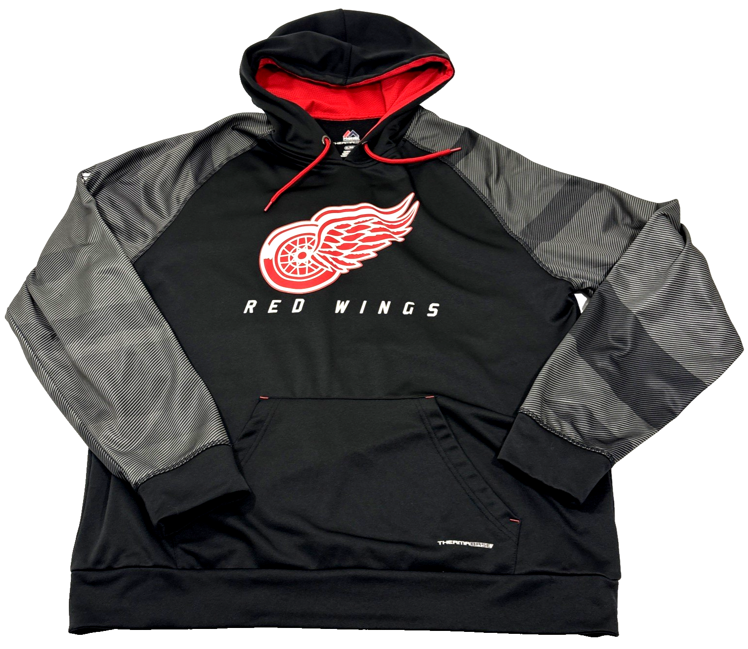 Detroit Red Wings Majestic Therma Base Hoodie Sweatshirt Mens XL EUC Black Gray!