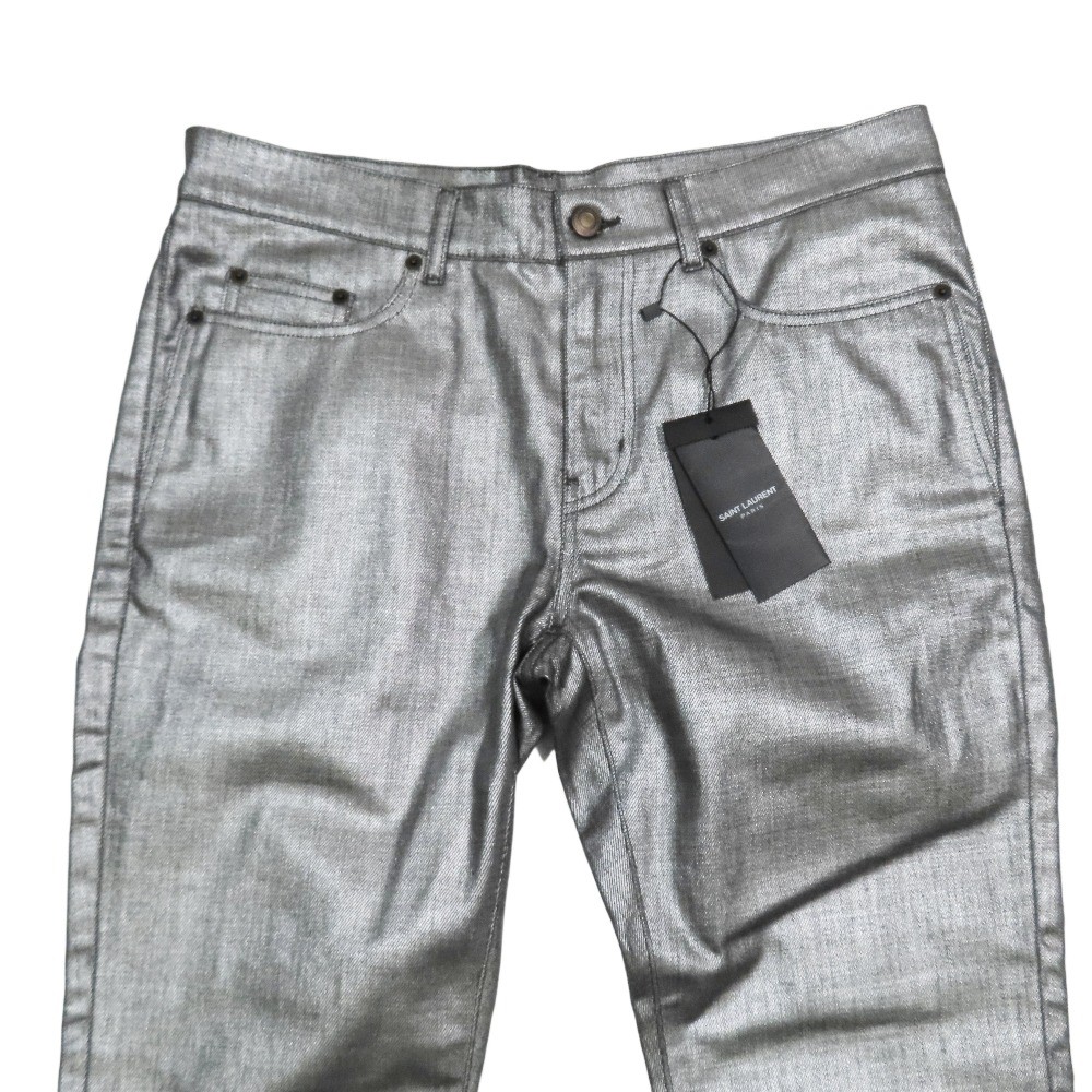 18Ss Saint Laurent Paris D02 M Sk Lw Denim Metallizzato Zip Fly 30 Argento Uomo