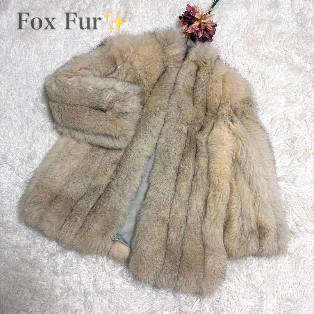 Blue Fox Fur Coat Real Fur Jacket Size M Ivory Cream White