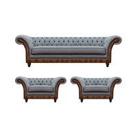 Chesterfield Grau-Braune Sofagarnitur Designer 2X Sessel Edler Dreisitzer