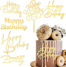 6 Pcs Gold Happy Birthday Cake Topper Side Mirror Acrylic Cake Topper Happy Birt