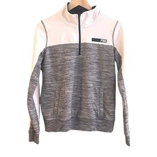 Victoria's Secret Pink 1/4 Zip White Gray Athletic Sweatshirt Small Read
