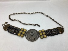 Chico  s Bronze Tone Chain Waist Belt Beaded Medallion Adjustable SIZE 22  - 44  