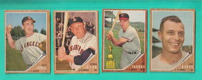 4-1962 TOPPS LOS ANGELES ANGELS #s 39 JOE KOPPE,154 LEE THOMAS,422,452 EARL AVER