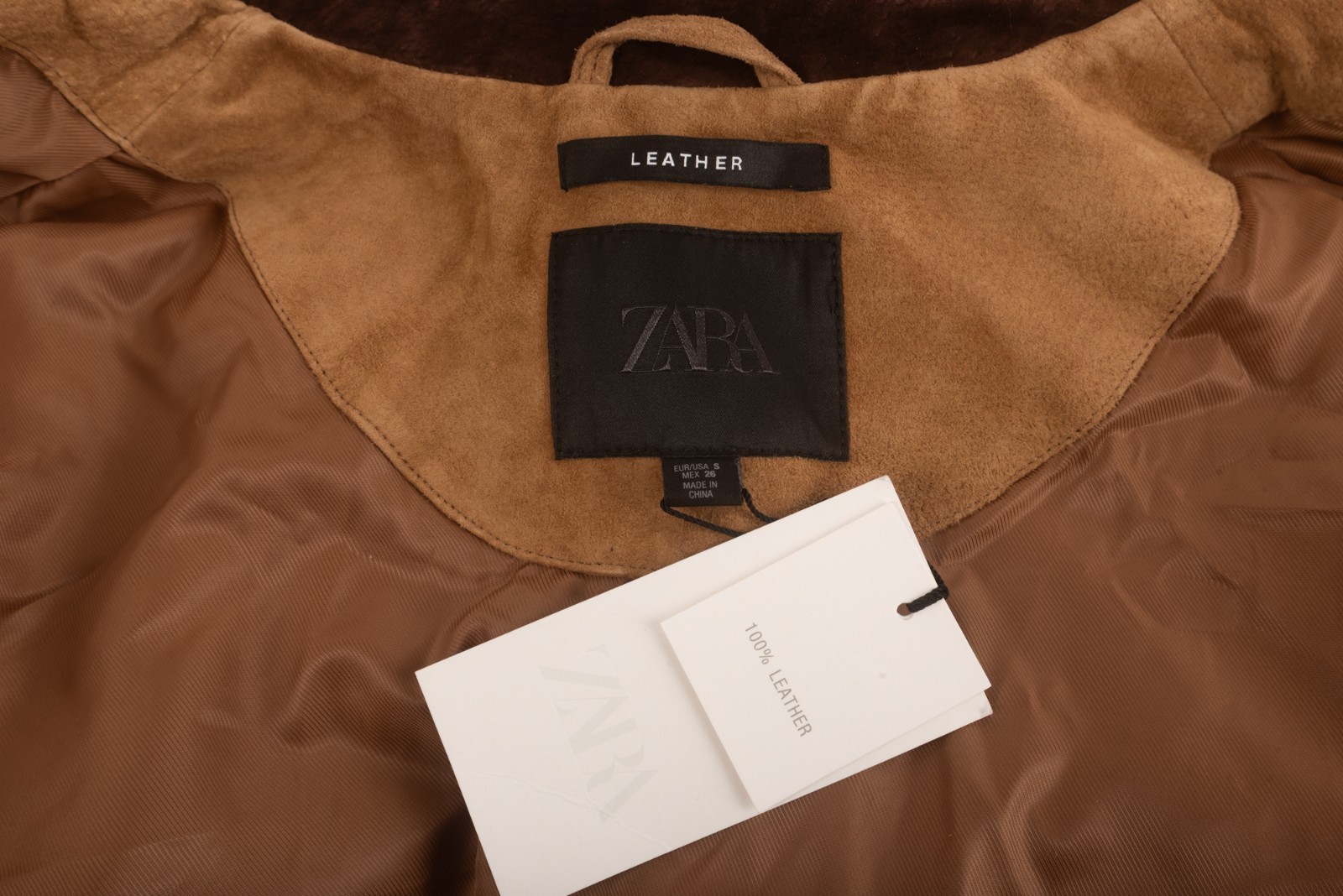 Zara Womans Jacket Coat Suede Pig Leather Size S Small Tan Brown 4341/755 NWT thumbnail 7