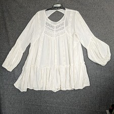 Free People Mini Dress Medium Tunic Boho Coquette Cottagecore Lace Ruffles Fairy