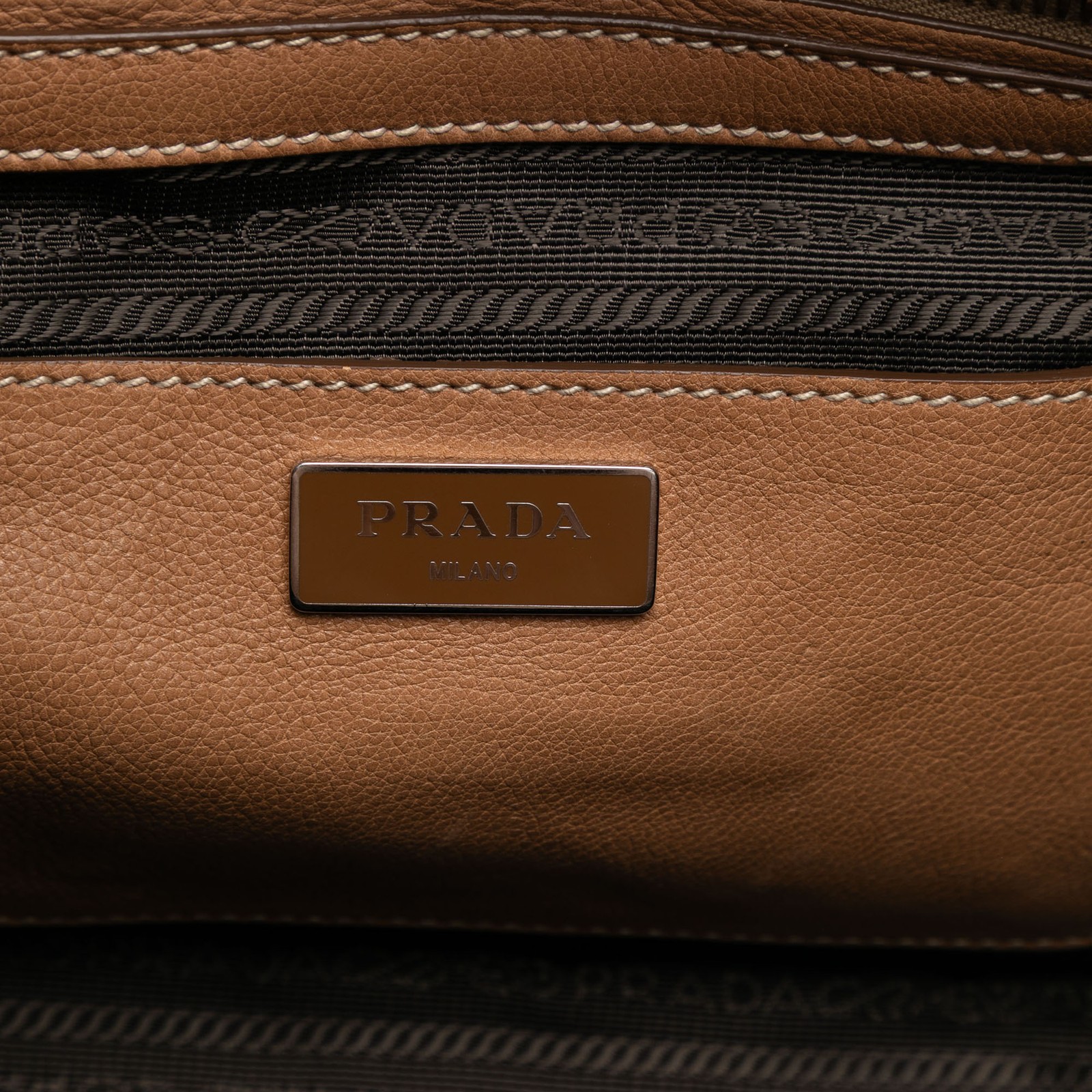 Authenticated Prada Glace Calf Twin Pocket Double Handle Light Brown thumbnail 5