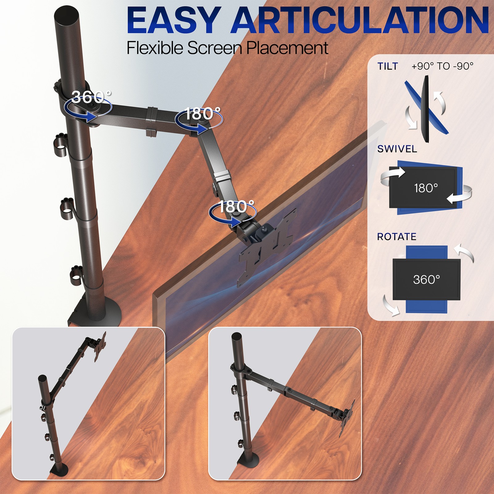 VIVO Single Monitor Mount Extra Tall Adjustable Stand Fits One Screen up to 32"