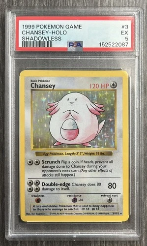Pokemon TCG Chansey 3/102 Base Set Shadowless Holo PSA 5