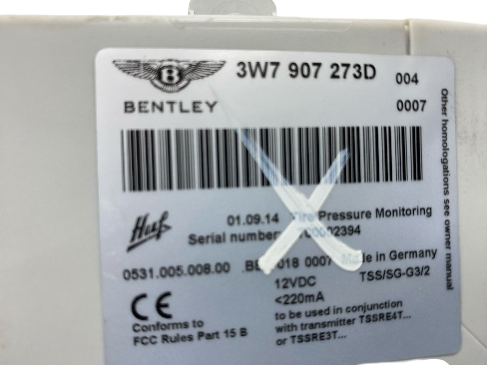 2015 BENTLEY CONTINENTAL TPMS TIRE PRESSURE MONITORING SYSTEM CONTROL MODULE