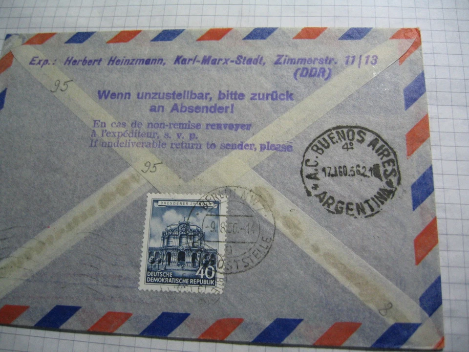 Luftpostbrief via Hamburg nach Buenos Aires 1956 - Bild 2 von 2