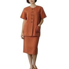 Theo Miles Jacket and Skirt Suit Set Size 14 Linen Rayon Burnt Orange Vintage