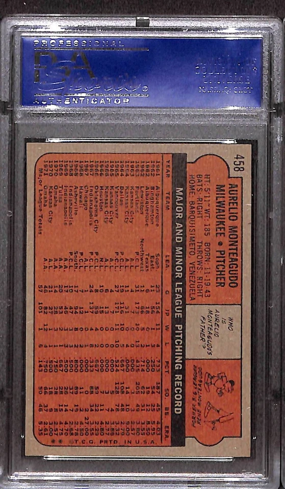 1972 TOPPS #458 AURELIO MONTEAGUDO PSA 9 Mint 14917613  - Image 2 of 3