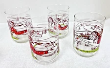 4 Libbey Vintage Hickory Farms Red Barn Drinking Juice Glasses 11OZ MINT Shape