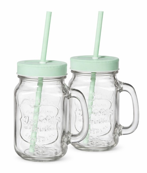 Glas Trinkglas 2Er Set Mit Strohhalm Und Deckel Smoothies SäFte 2Er-Set Hi 13060-image