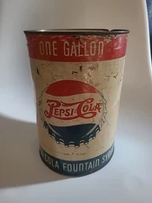 Vintage 1945 Pepsi Cola One Gallon Fountain Syrup Tin Can 8 1/2" tall
