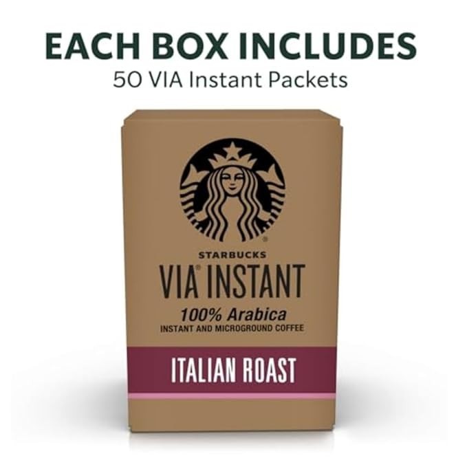 Starbucks VIA Italian Roast Instant Coffee 50ct Dark Roast - Exp DEC 2026 - New