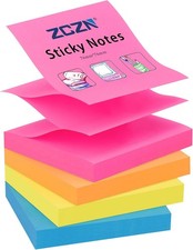 ZCZN Pop-up Sticky Notes 76 x 76 mm, 4 Pads Assorted Colours Self-Stick Notes