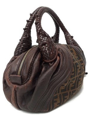 FENDI Zucca Pattern Mini Spy Bag Handbag Brown x Dark Nylon