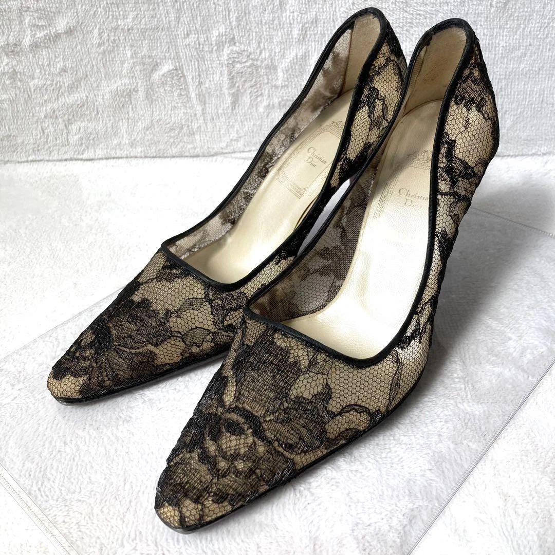 Escarpins Christian Dior talon dentelle noir EU35.5/US5.5 65363c