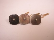 7/16" Gray Square Mother of Pearl Gold Plated Vintage Formal Shirt Stud set c332