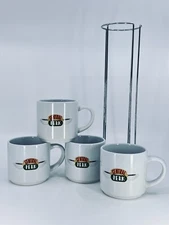 5p FRIENDS TV Show Central Perk Coffee Cup Stackable Mug Set 4 Silver Holder 12"