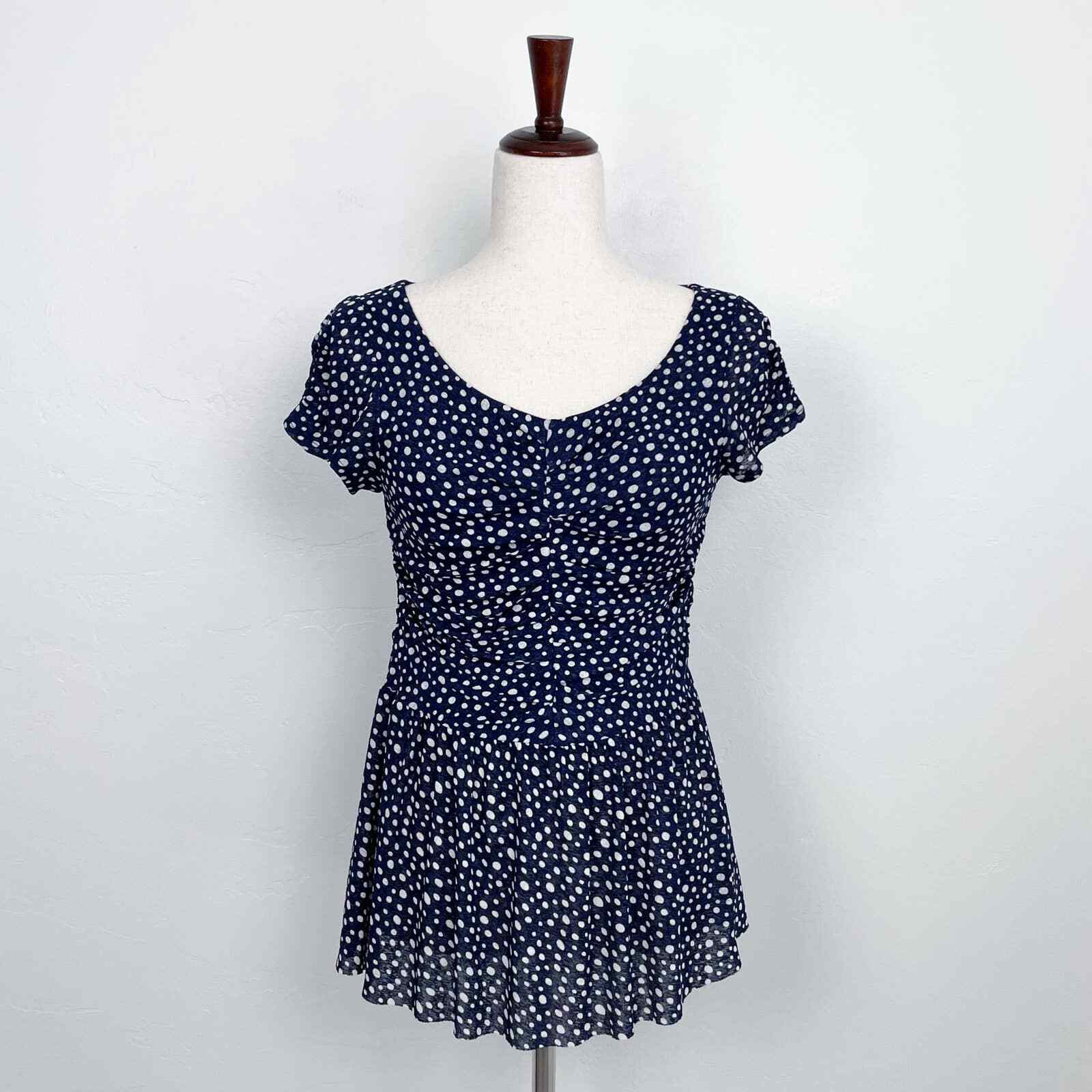 Anthropologie Postage Stamp Navy Mesh Polka Dot Top Gem