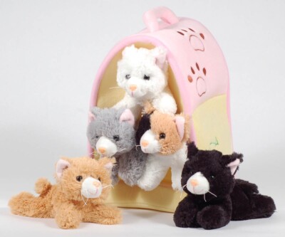 Stuffed Animal Cat Play Set with 5 Cats + House - Calico, Tabby ... - BRAND NEW