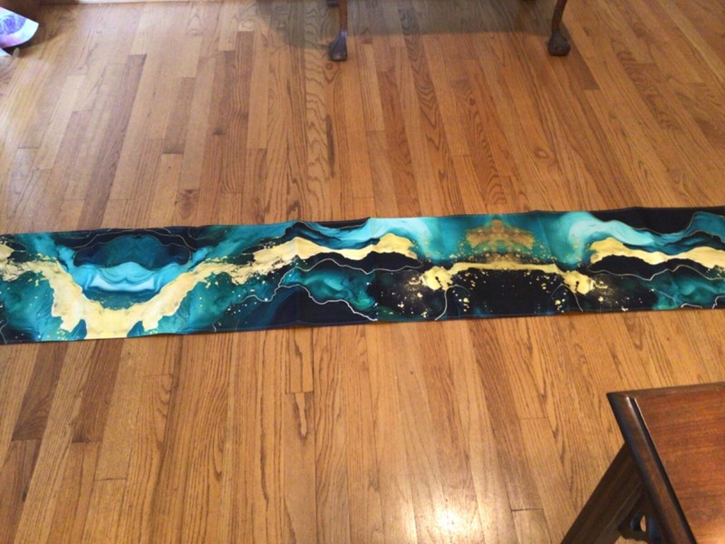Gorgeous Table Runner for all seasons 72x13”, modern abstract gold, black teal F